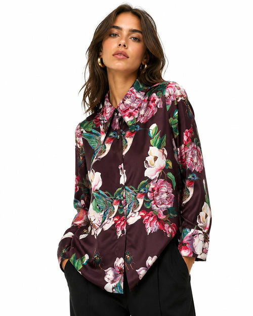 Camisa Colibrí Burdeo Símil Seda PRE ORDEN - foto 1