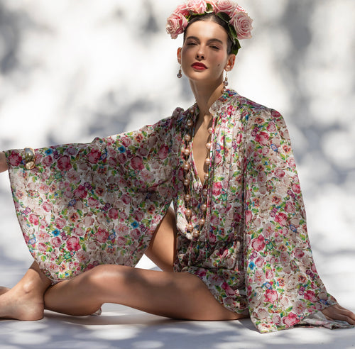 Jumpsuit corto Family Rose 🌹 mangas kimono en tela etérea