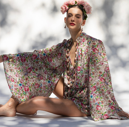 Jumpsuit corto Family Rose 🌹 mangas kimono en tela etérea