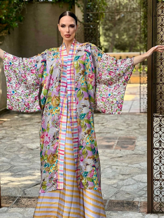 Kimono largo floral geisha rose
