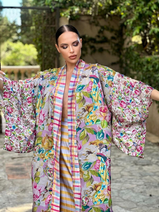 Kimono largo floral geisha rose