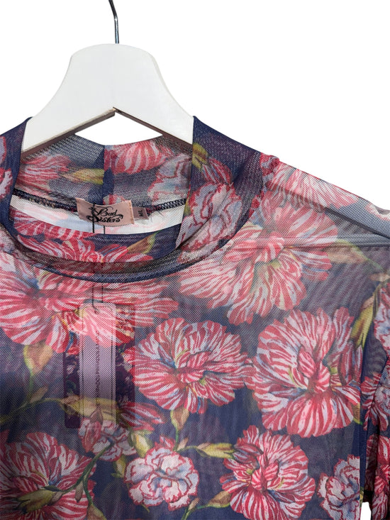 Vestido de malla Clavel manga larga con arte pintado a mano