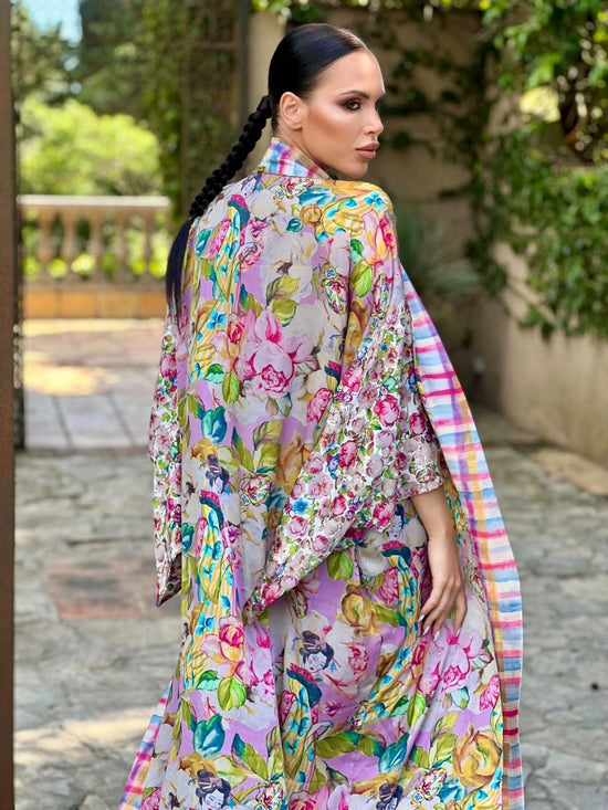 Kimono largo floral geisha rose