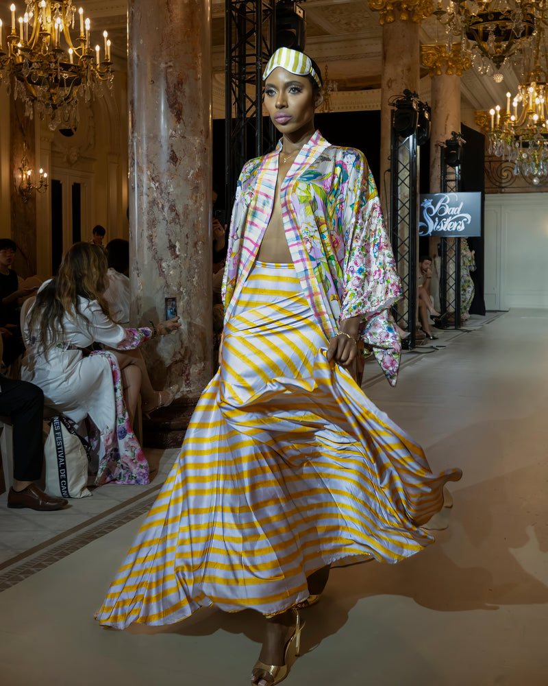 Falda Semi Plato Rayas Amarillas