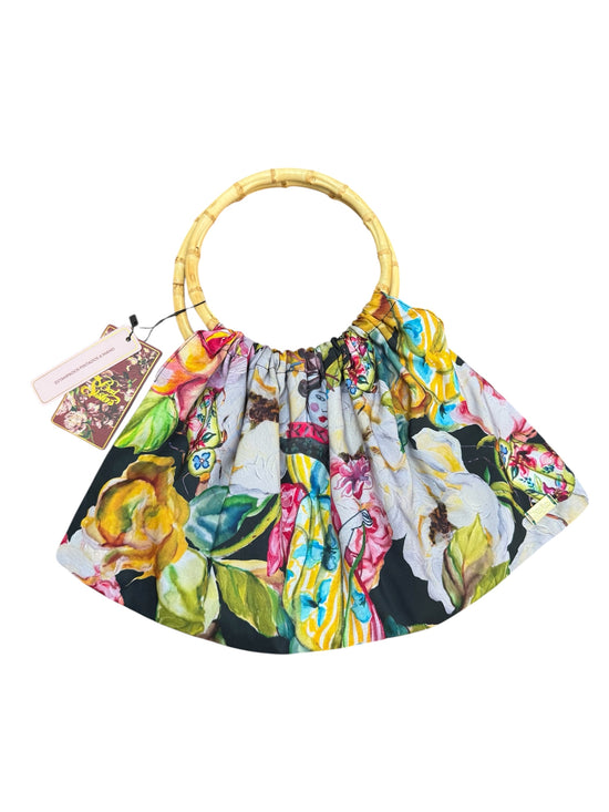 Cartera aro bambú Family Rose estampado de obra pintada a mano geisha verde