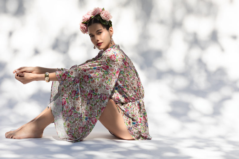 Jumpsuit corto Family Rose 🌹 mangas kimono en tela etérea