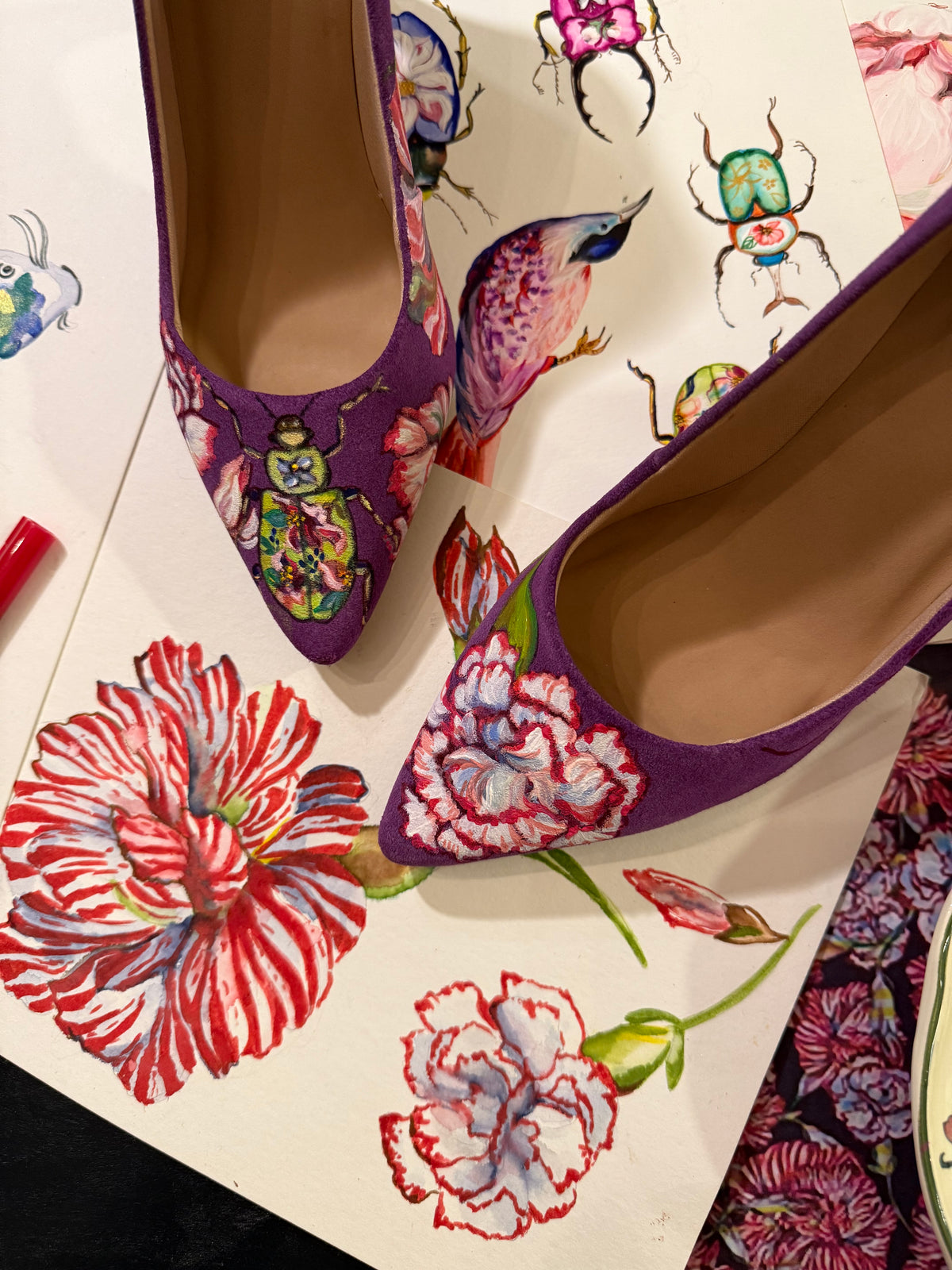 Stilettos Morados Pintados a Mano