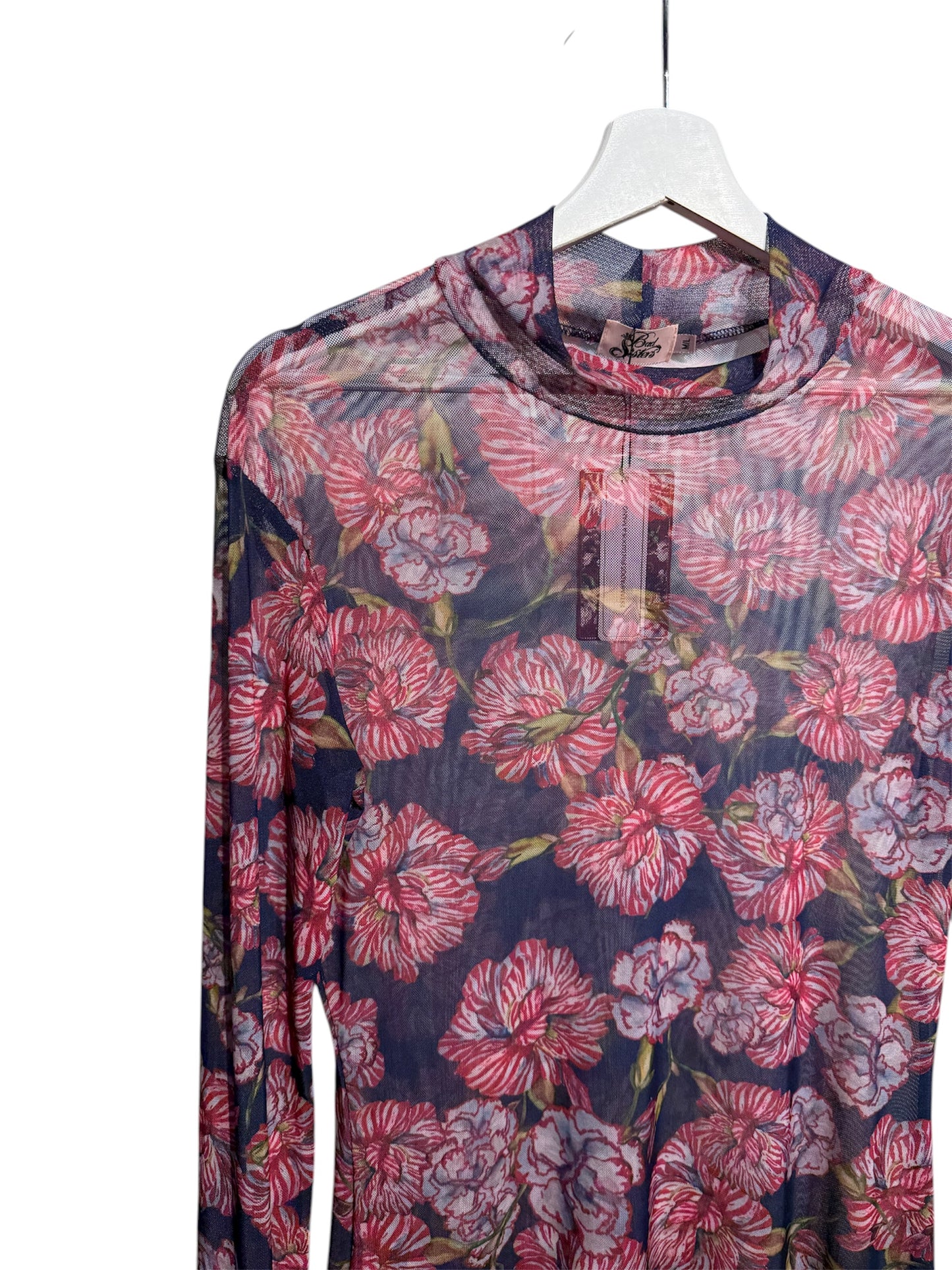 Vestido de malla Clavel manga larga con arte pintado a mano