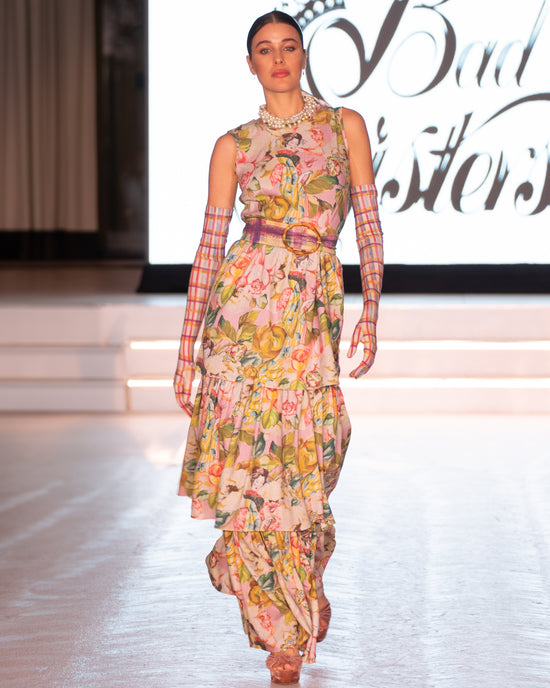 Vestido largo de lino estampado  geisha Rose