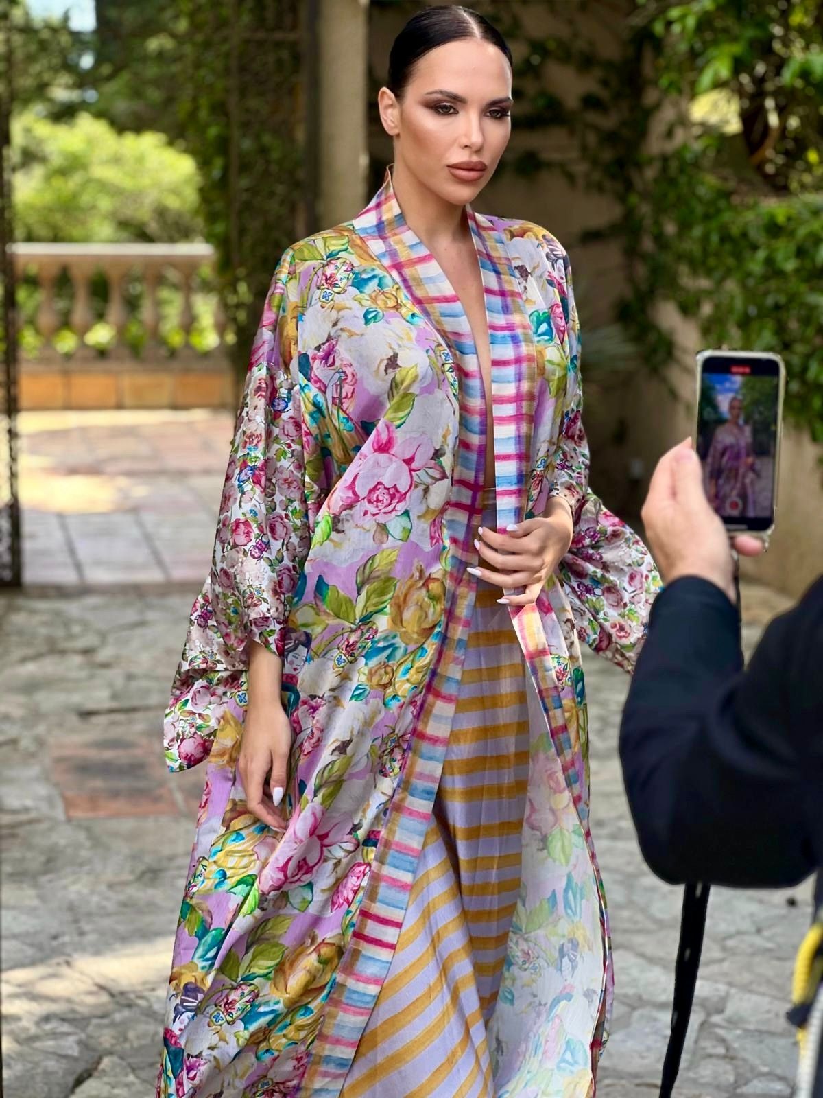 Kimono largo floral geisha rose