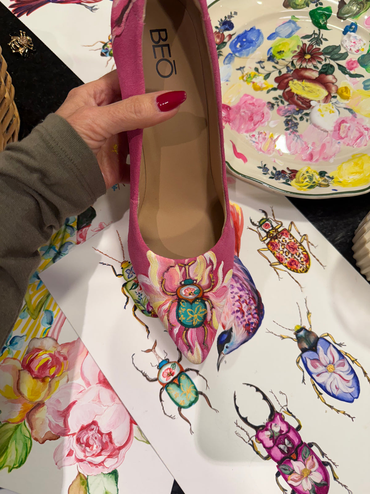 Stiletto Fucsia Pintado a Mano