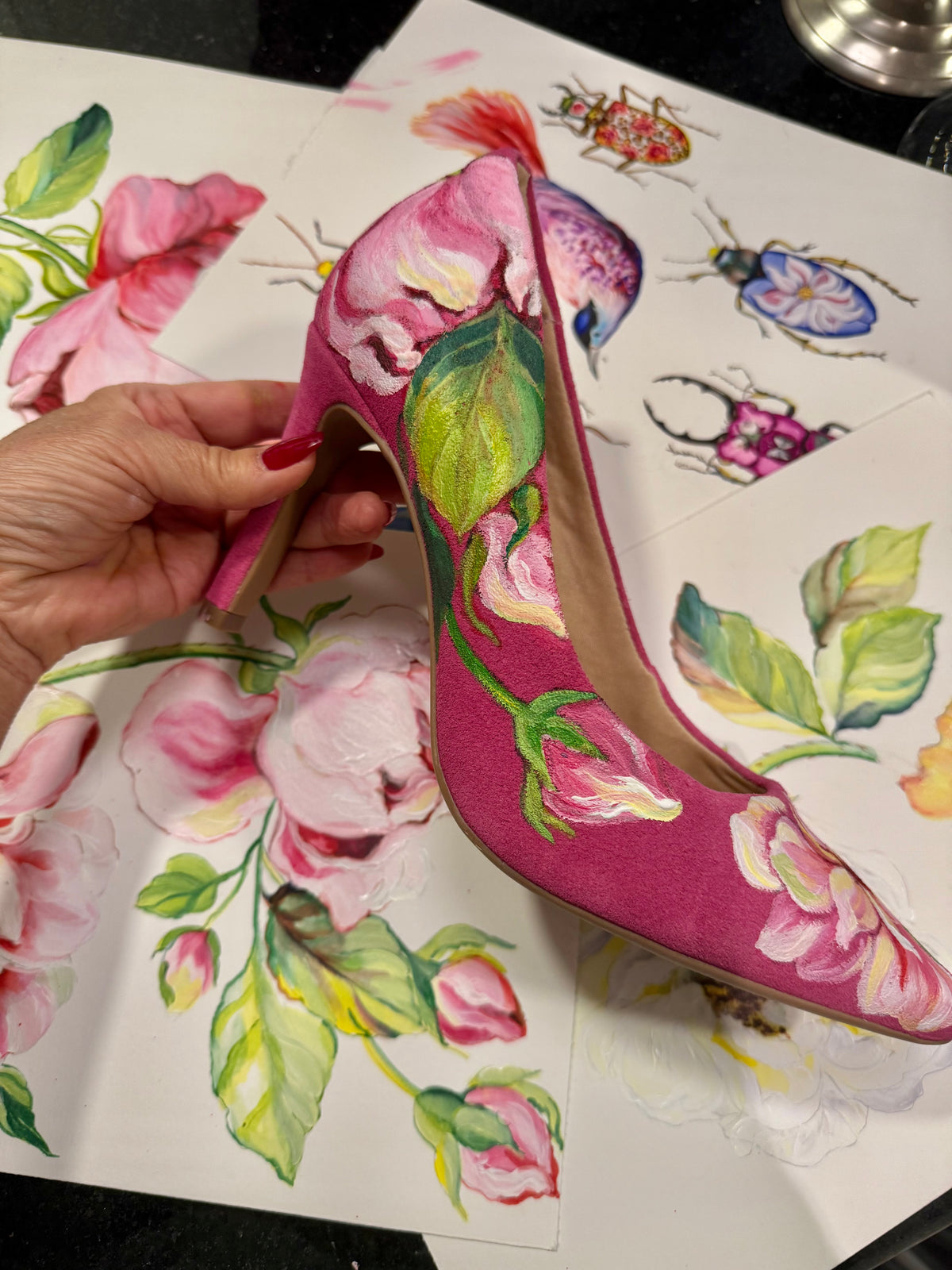 Stiletto Fucsia Pintado a Mano