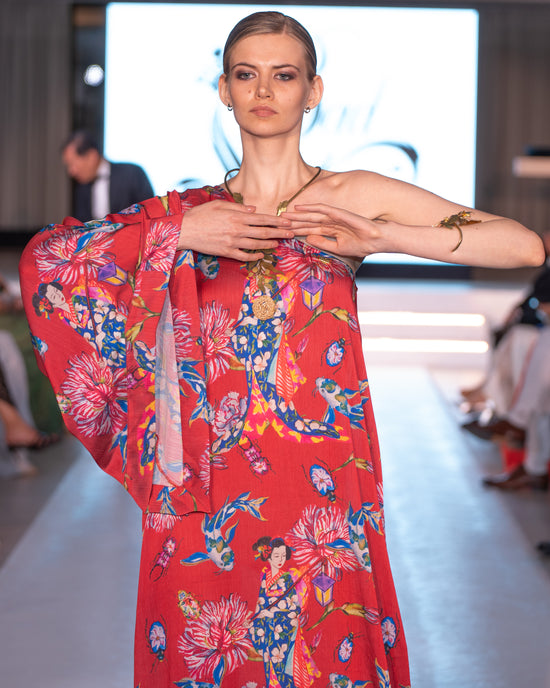 Vestido asimétrico 100% seda burdeo