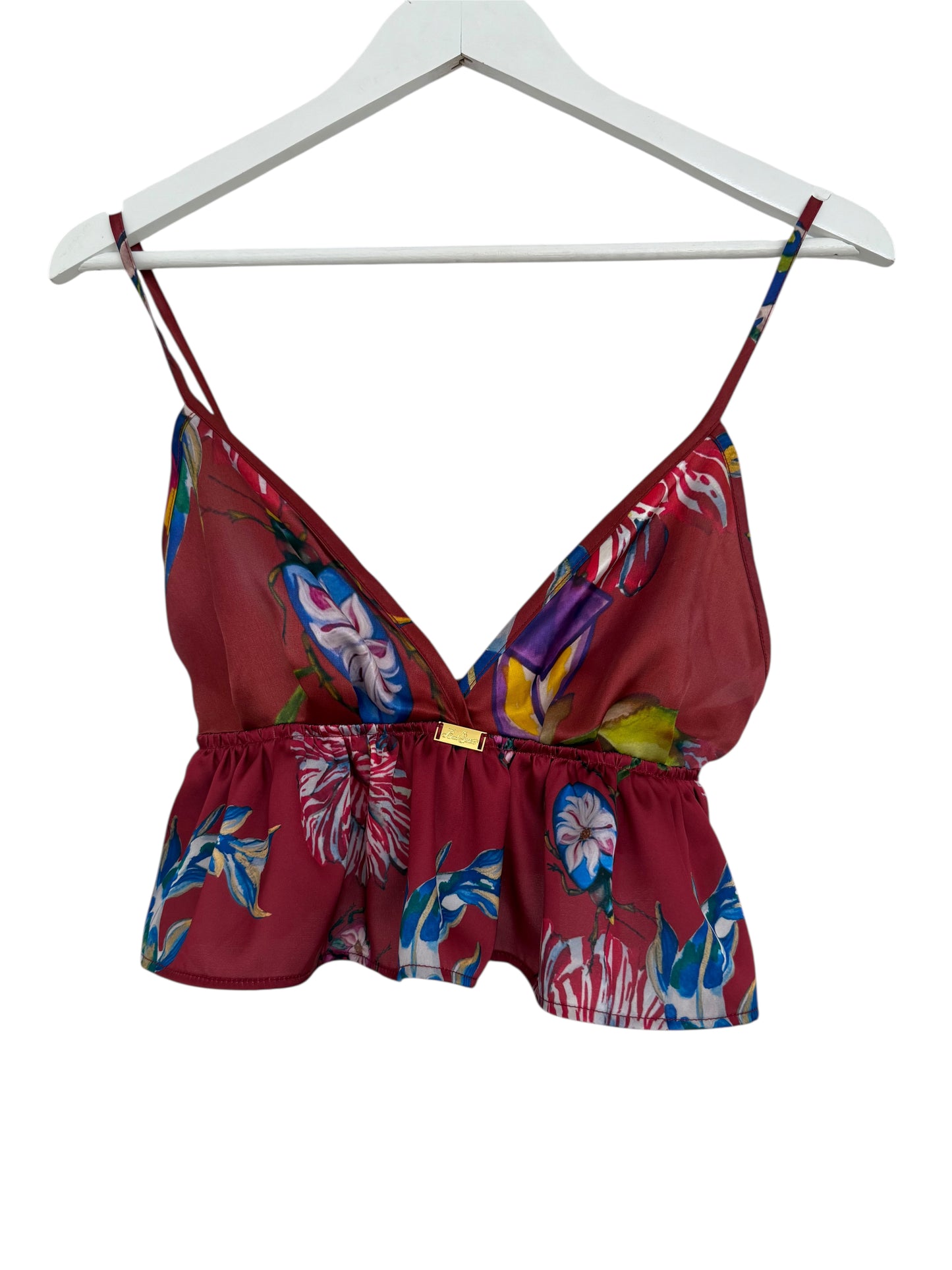 Top Peplum Floral Geisha rojo