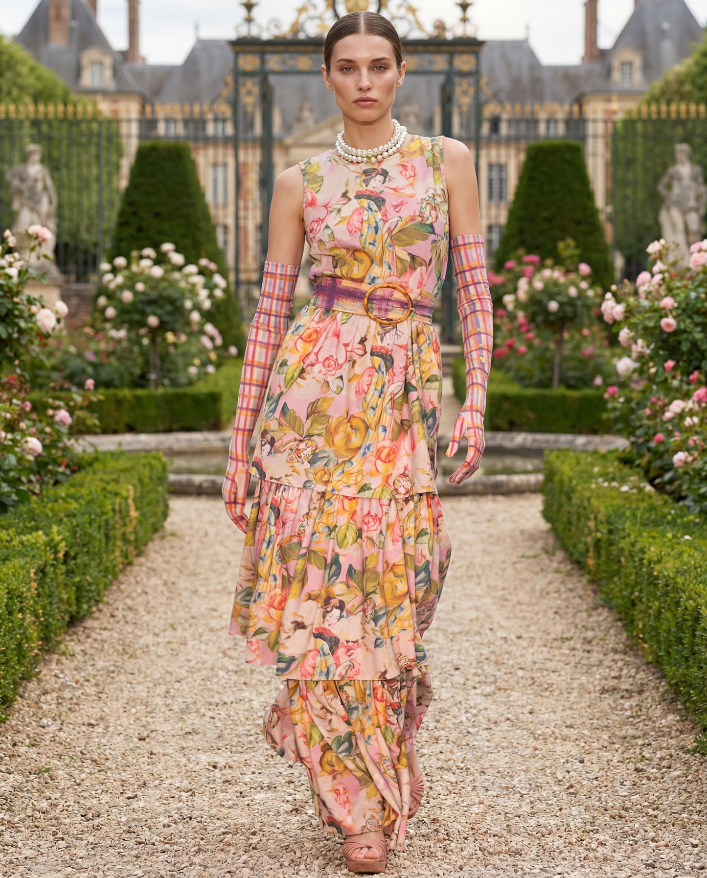 Vestido largo de lino estampado  geisha Rose