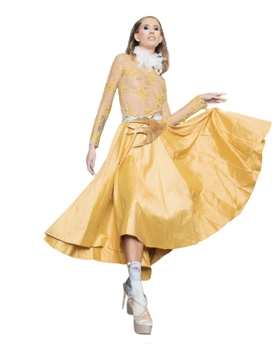 Falda Plato Seda Oro