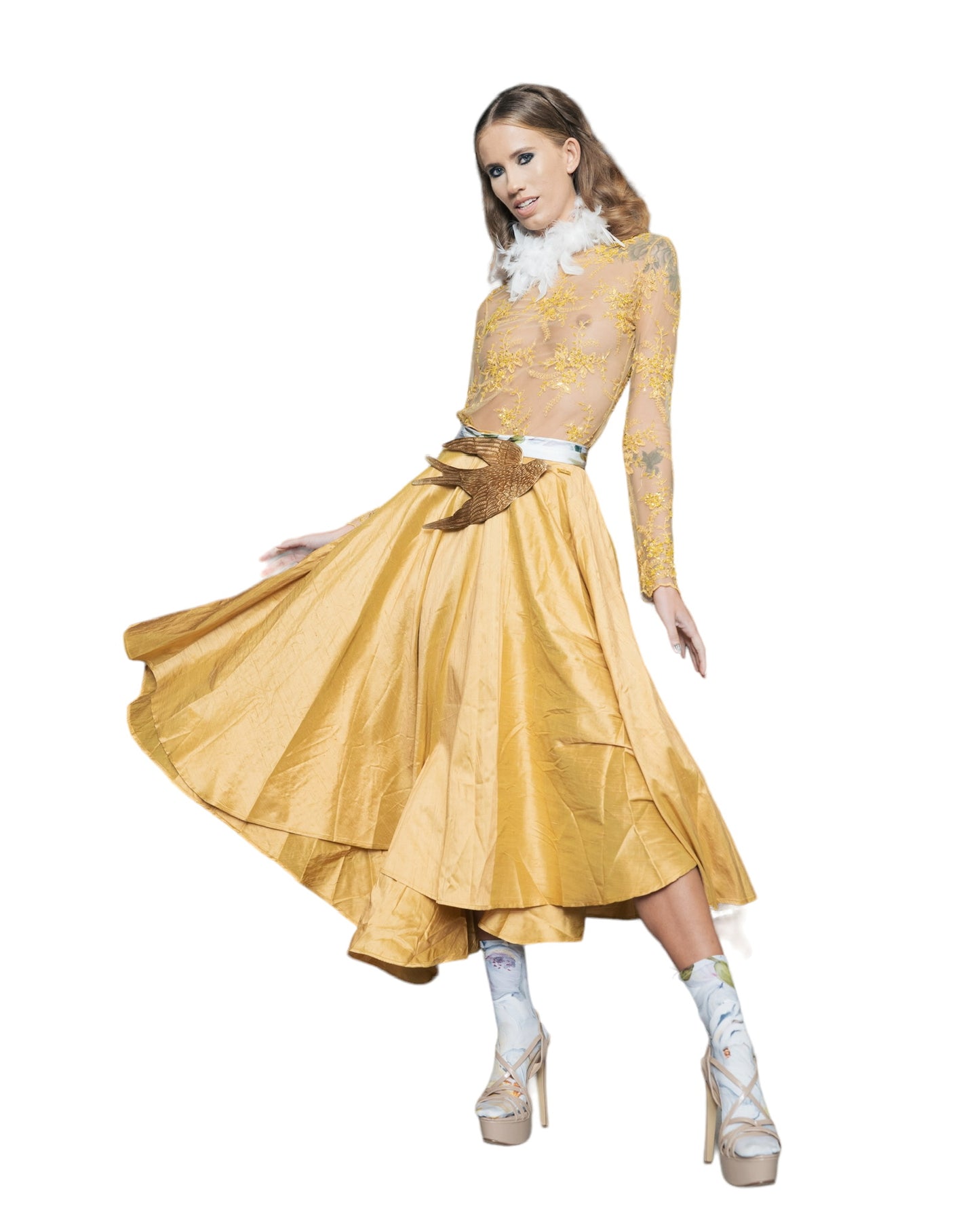 Falda Plato Seda Oro