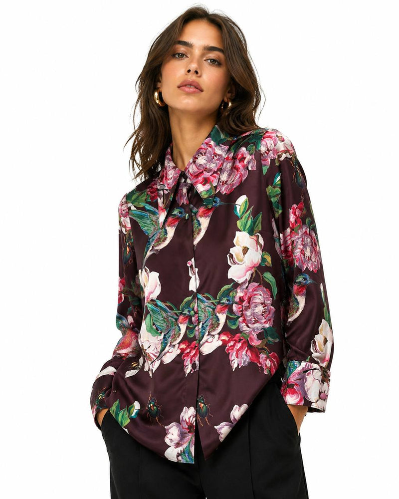 Camisa Colibrí Burdeo Símil Seda PRE ORDEN - foto 1
