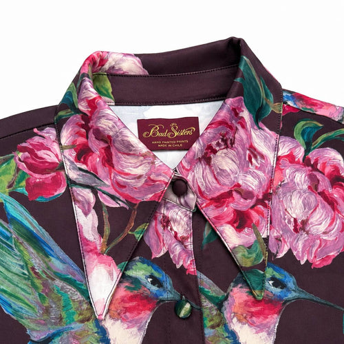 Camisa Colibrí Burdeo Símil Seda | PRE ORDEN