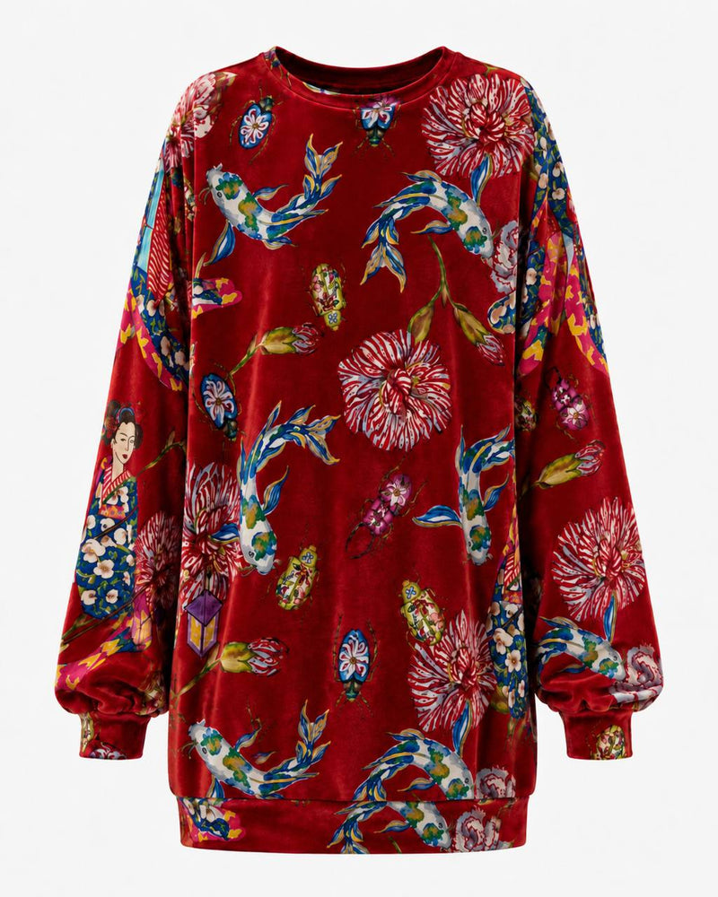 Polerón Oversize Velvet Geisha Roja | PRE ORDEN