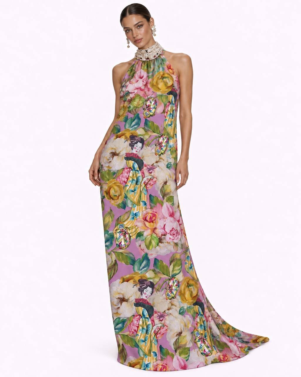 Vestido Halter Geisha Rosa