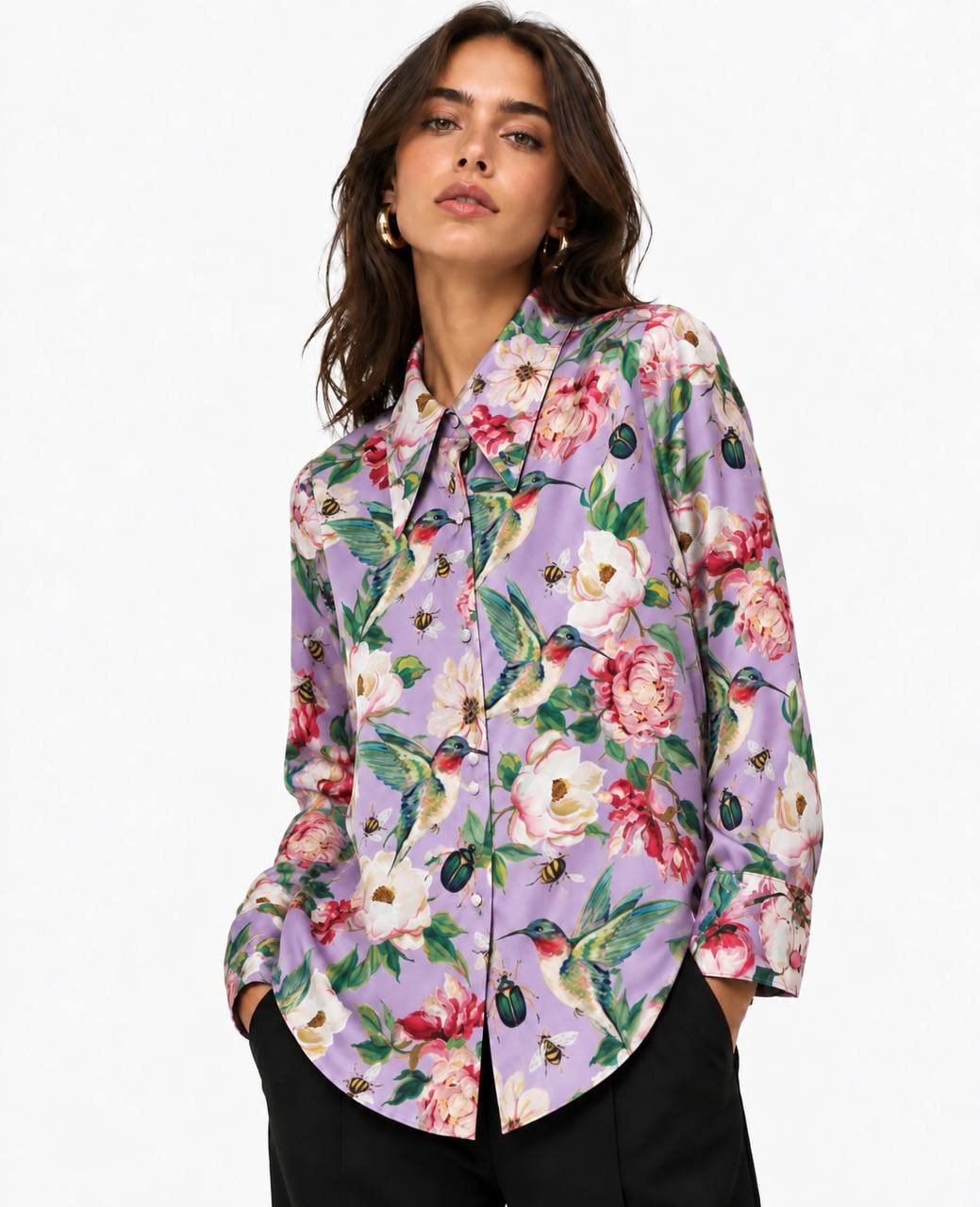 Camisa Colibrí Malva Símil Seda