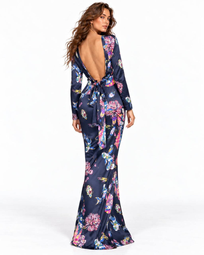 Vestido Largo Geisha Azul Satinado – Bad Sisters