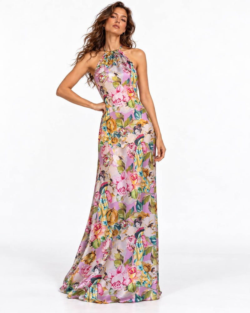Vestido Largo Halter Geisha Rosa – Bad Sisters