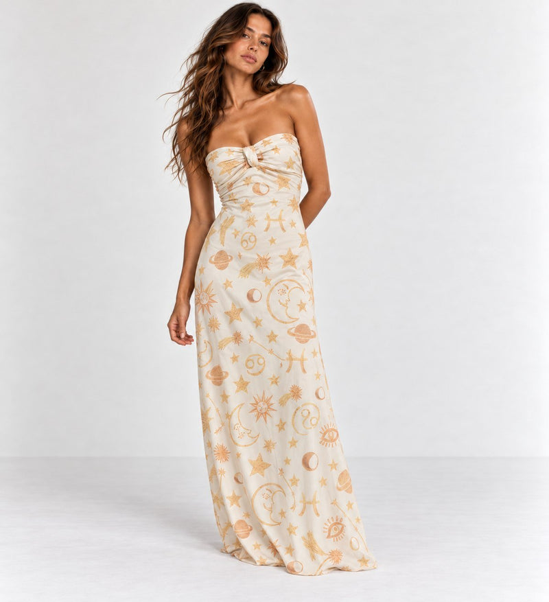 Vestido Mom Largo Simbolos Blanco