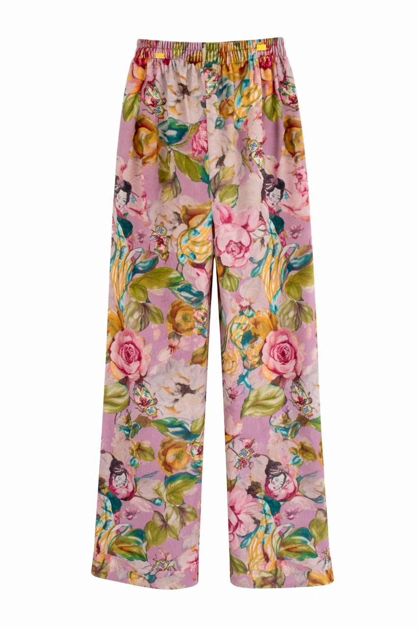 Vista lateral de Pantalón Velvet Geisha Rosa