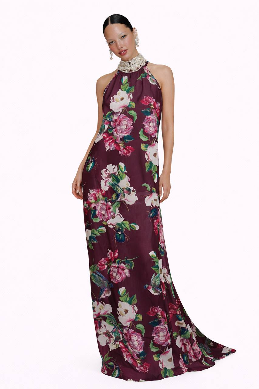 Vestido Halter colibrí burgundy de Bad Sisters