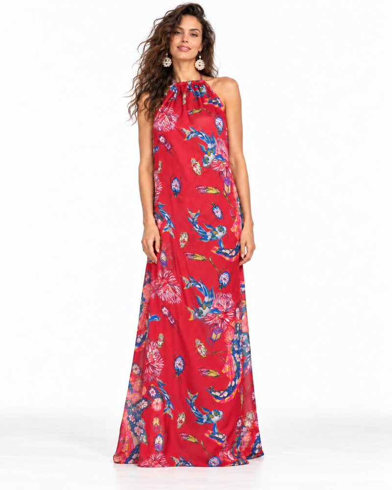 Vestido Halter Geisha Rojo Bad Sisters vista frontal