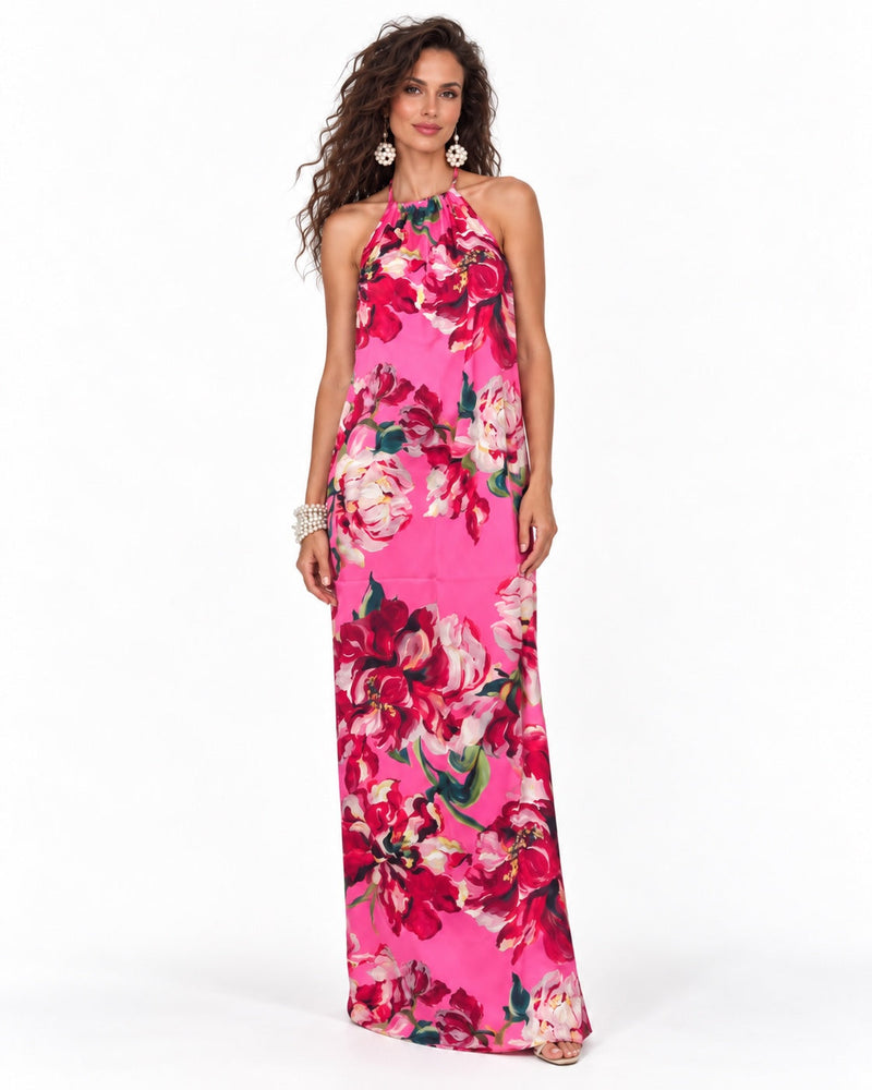 Vestido Halter Rose Pink Bad Sisters frente estudio fondo blanco