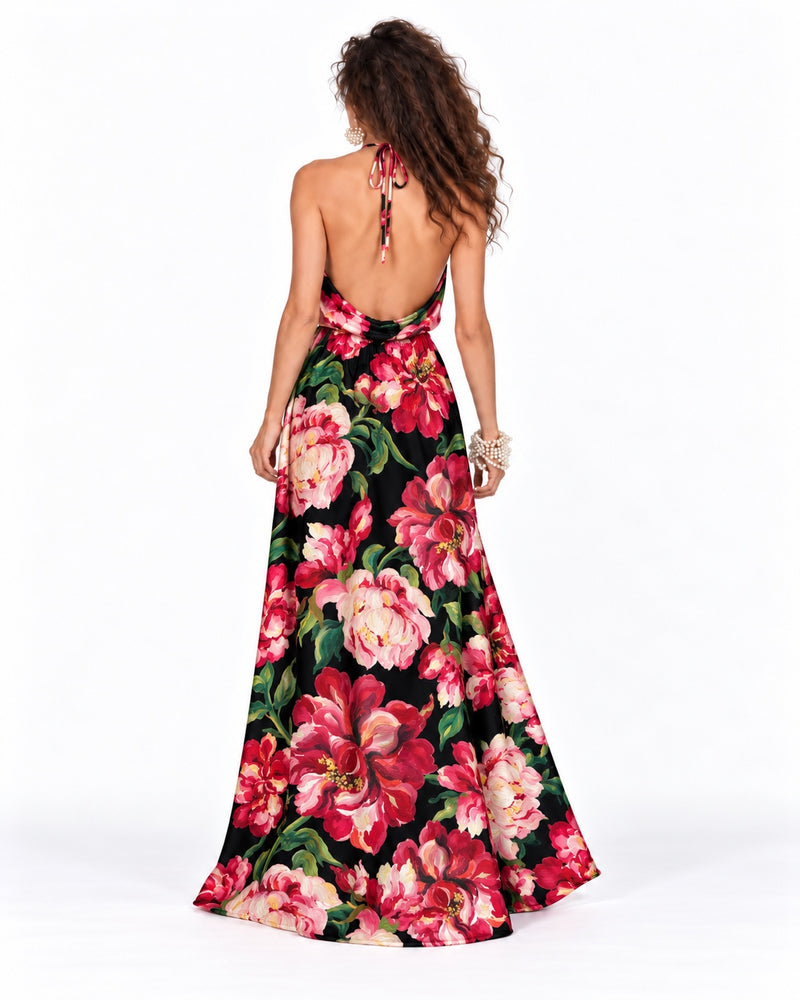 Vestido Halter Semiplato Rose Negro