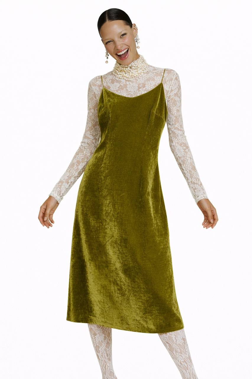 Vestido pabilo Velvet verde de Bad Sisters