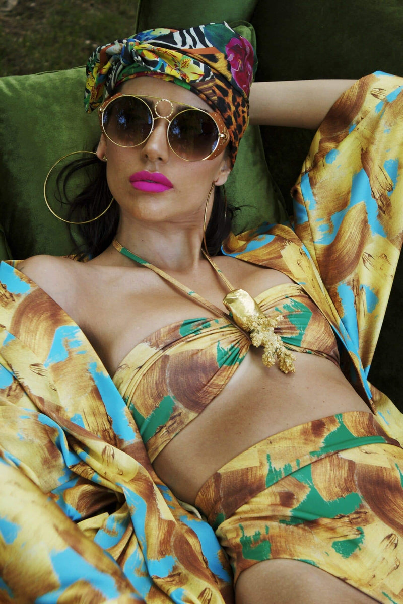 CONJUNTO PIN STRAPLESS MANCHA ORO VERDE