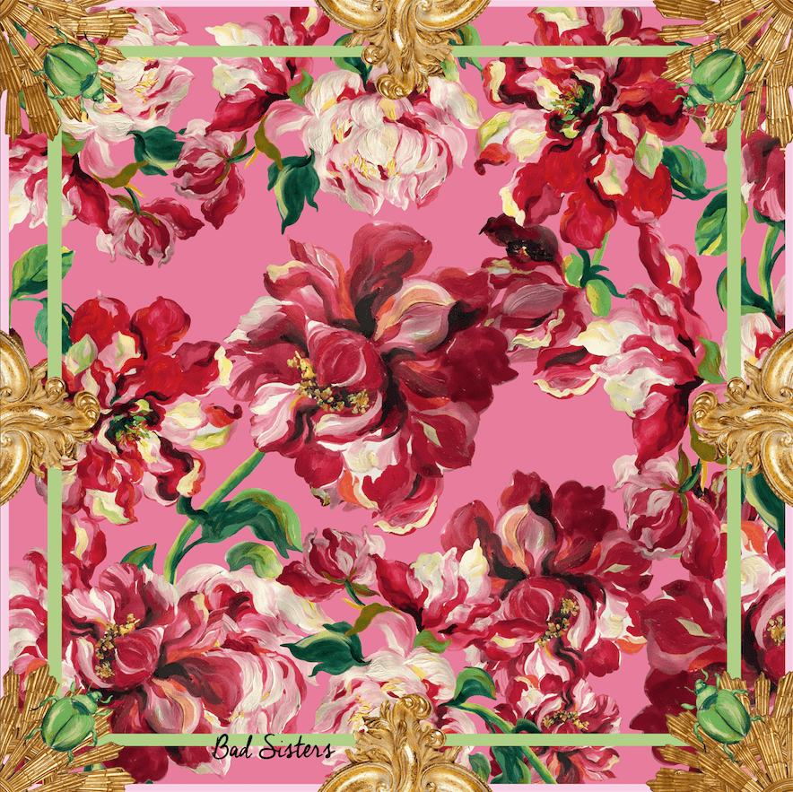 Pañuelo Rosas Rosado 100% seda twill - Bad Sisters Design