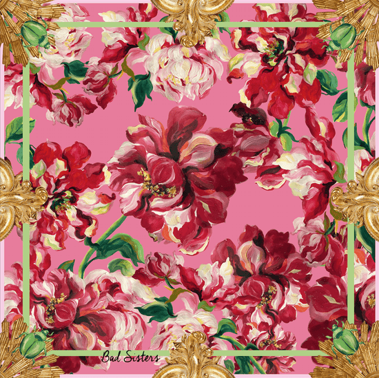 Pañuelo Rosas Rosado 100% seda twill - Bad Sisters Design
